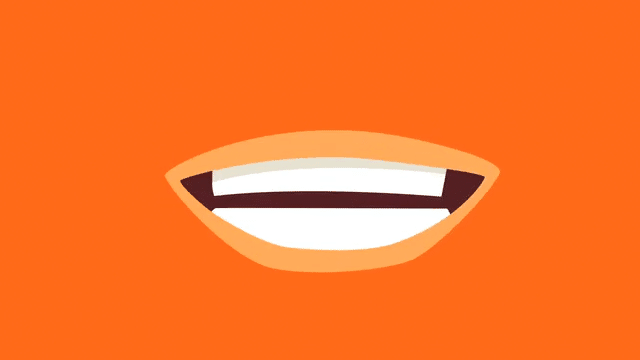 An animated mouth talking, on a flat orange field