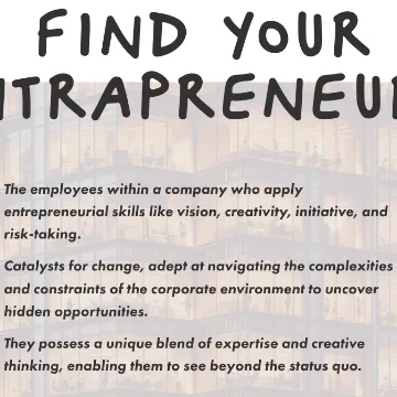 A slide headed “Find your intrapreneurs”, defining the term