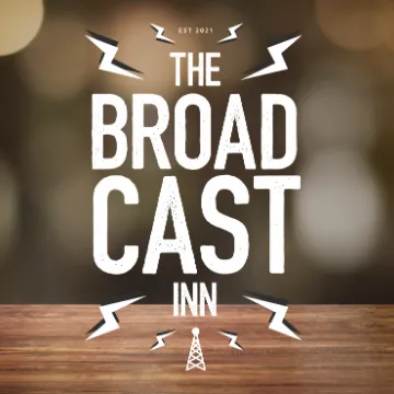 A poster for The Broadcast Inn, with a radio mast and lightning bolts